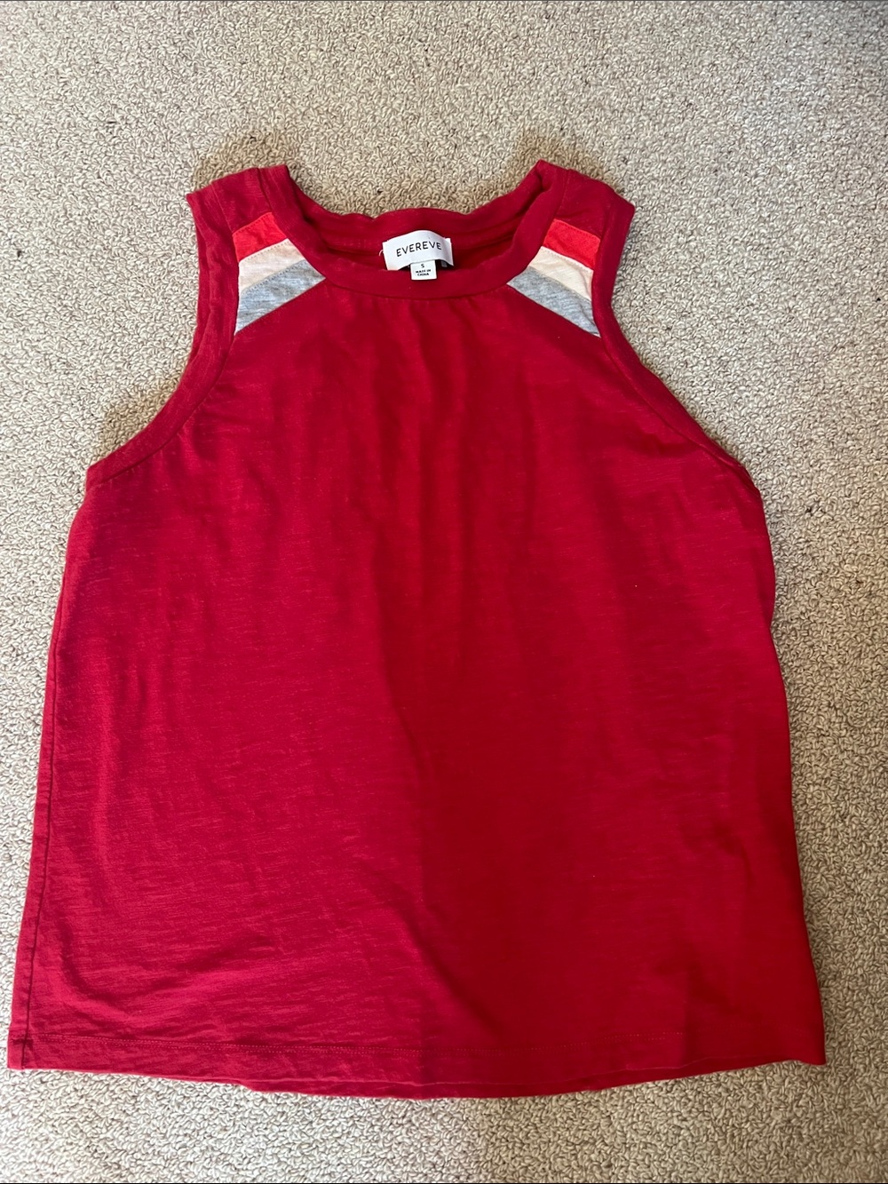 Evereve Bright Red Sleeveless Tank with Shoulder Stripes
